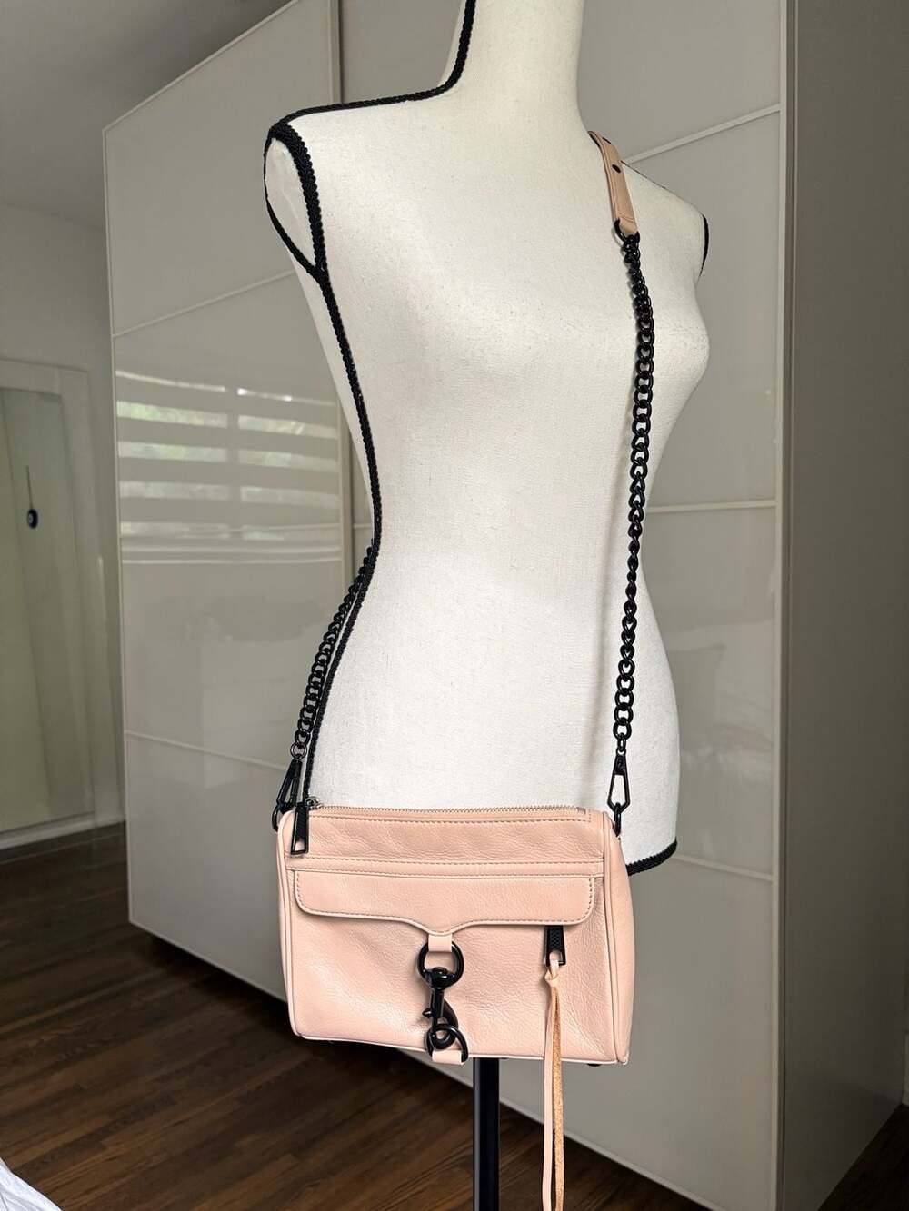 Rebecca Minkoff Mini MAC Crossbody Bag in Blush Pink with Black Hardware